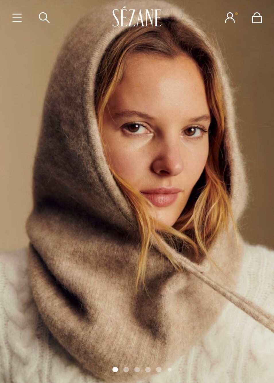 Sézane Come Hooded Scarf in Light Beige Balaclava